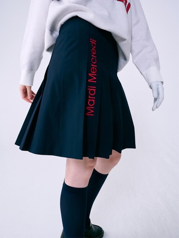 [위즈특가]PLEATS MIDI SKIRT LOGO NEEDLEWORK_NAVY