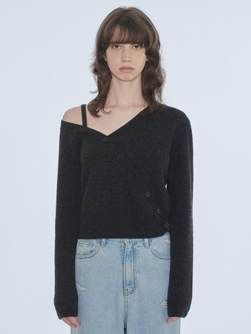 [위즈특가][단독]SHOULDER STRAP BUTTON CARDIGAN_DARK GREY