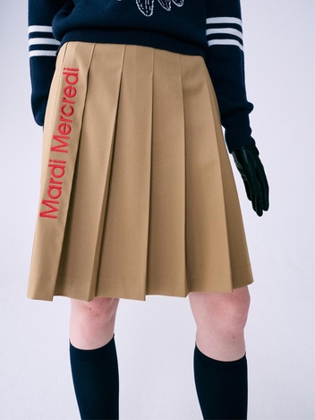 [위즈특가]PLEATS MIDI SKIRT LOGO NEEDLEWORK _BEIGE