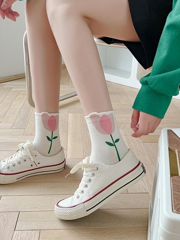로제리 로맨틱 플라워 포인트 중목 패션양말 5color