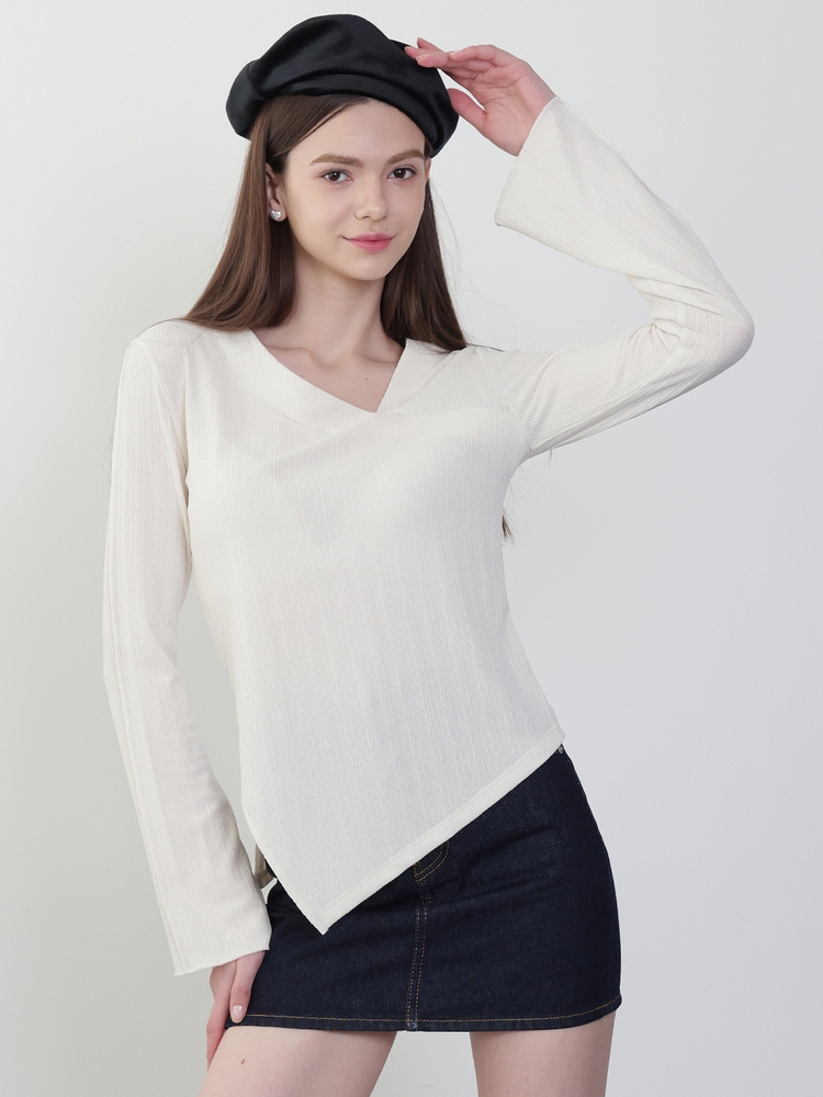 [인플루언서 이수 착용][마리카 언발란스 니트탑]Marica Unbalance Knit Top