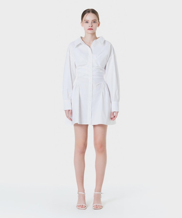 VOLUME SHIRRING SHIRT DRESS WHITE MBCSOP002WH