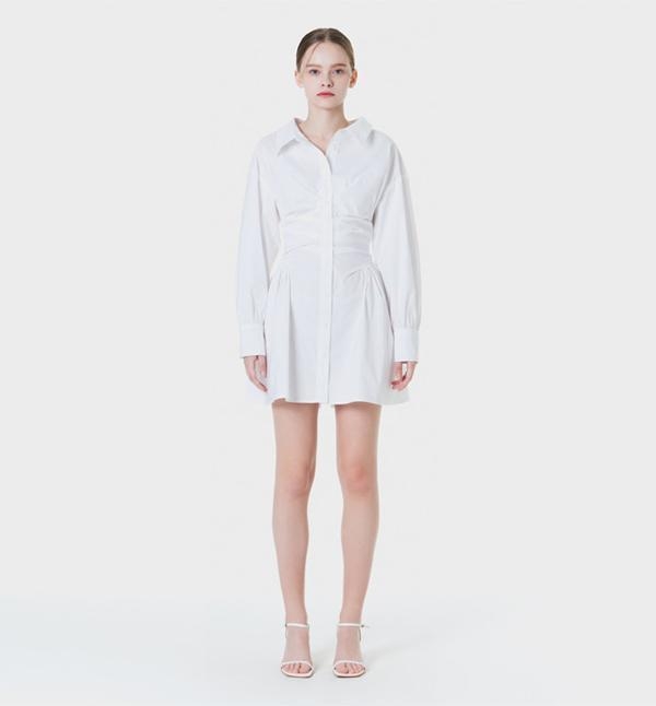 VOLUME SHIRRING SHIRT DRESS WHITE MBCSOP002WH