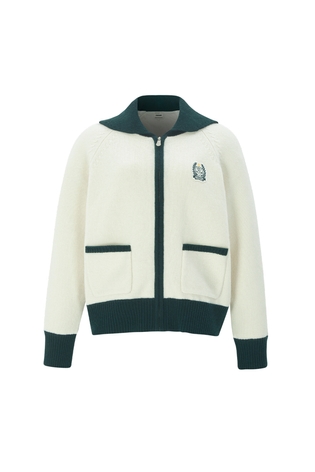 WOMAN WOOL CASHMERE SHAWL ZIP-UP CARDIGAN - CREAM