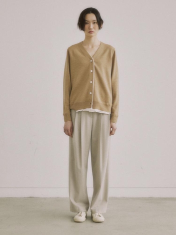 BEIGE WOOL WOVEN LINING CARDIGAN