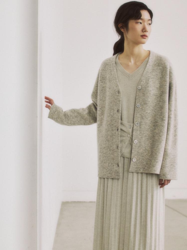 PALE BEIGE WOOL BLEND DOUBLE FACED KNIT OUTER