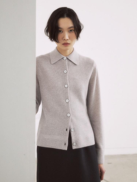 LIGHT GREY WOOL SHIRTS COLLAR CARDIGAN