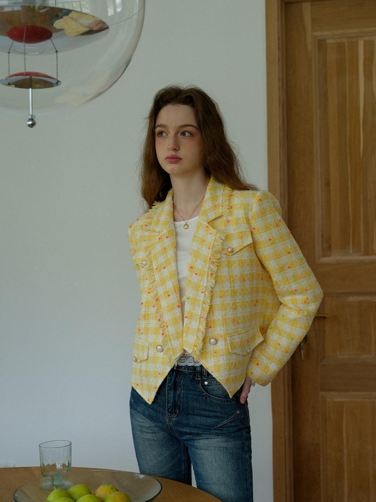 Cest_Yellow check short jacket