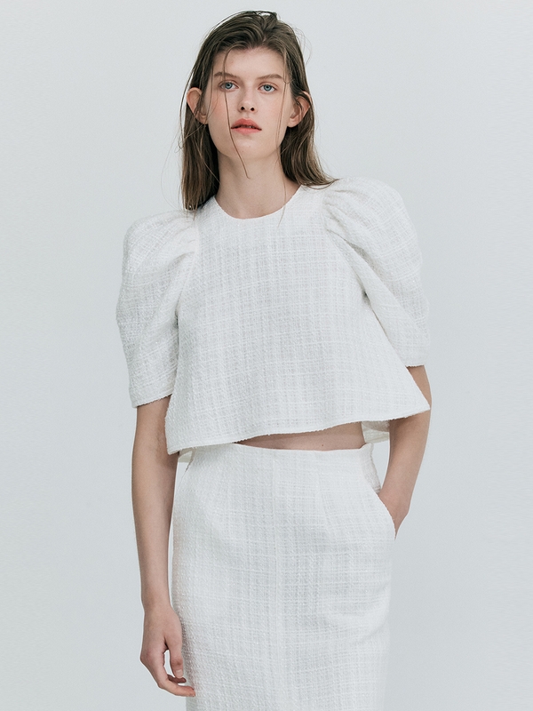 Tweed Puff Top_White