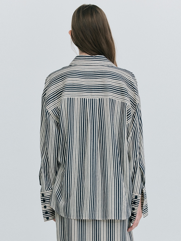 Stripe Over Fit Shirts_Navy