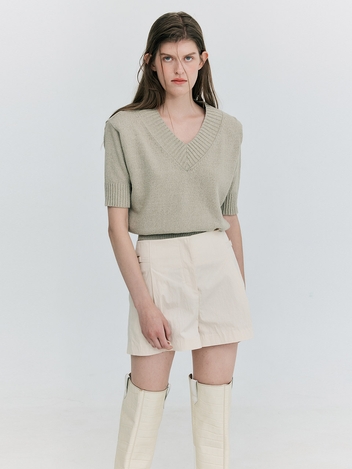 V-neck Half Knit Top_Light Khaki