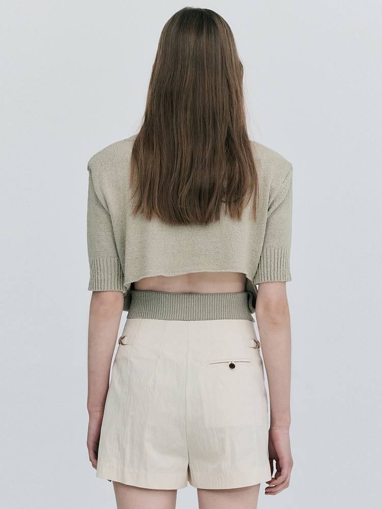 V-neck Half Knit Top_Light Khaki