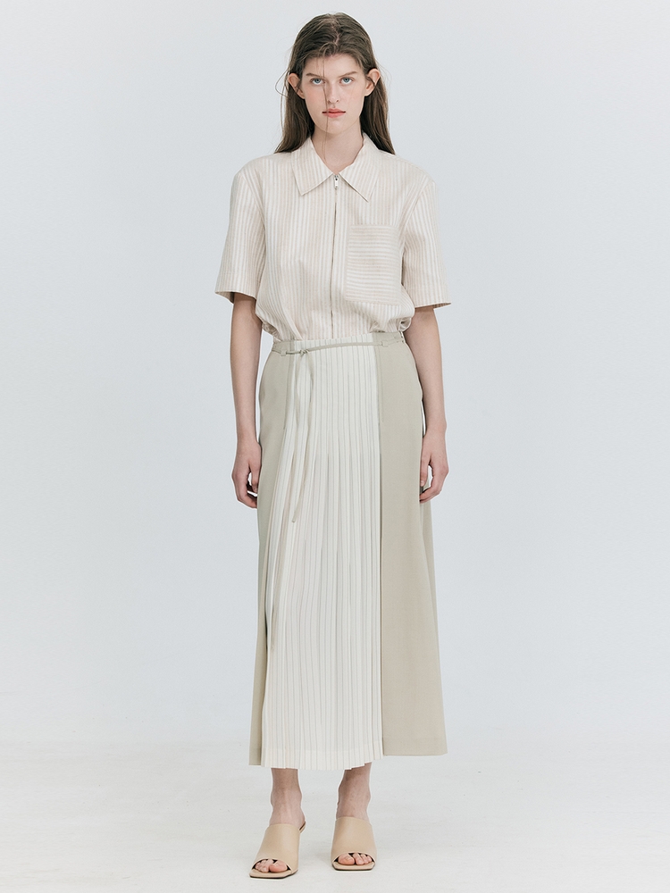 Coloration Pleats Skirt_Light Beige