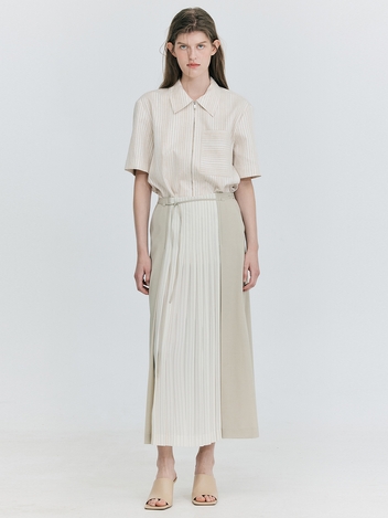 Coloration Pleats Skirt_Light Beige