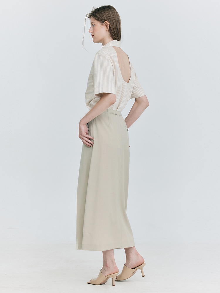 Coloration Pleats Skirt_Light Beige