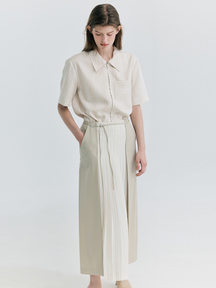 Coloration Pleats Skirt_Light Beige