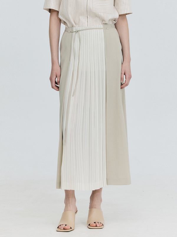 Coloration Pleats Skirt_Light Beige