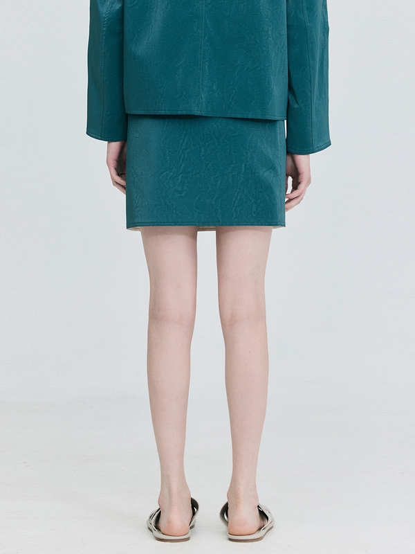 Leather Mini Skirt_Dark Green