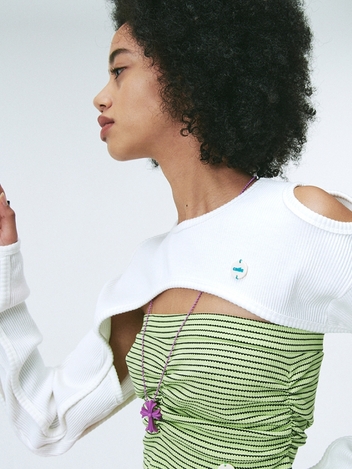 CUT OUT RIB BOLERO WHITE