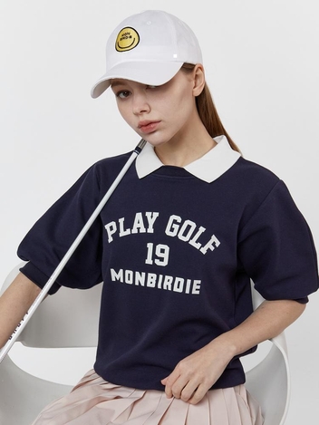 PLAY GOLF COLLAR NECK SWEATS 플레이골프 볼륨 반팔 스웨트셔츠 NAVY