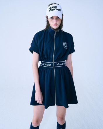 PUFF SLEEVE FLARE DRESS ROUND EMOJI WAPPEN_NAVY IVORY