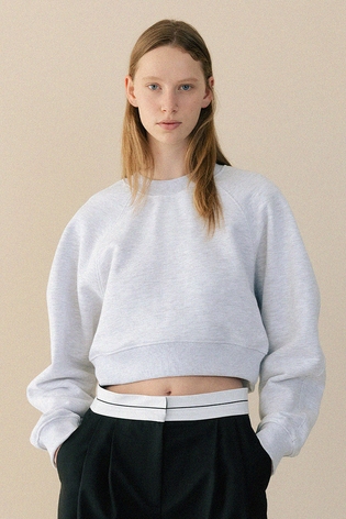  logo volume sleeve cropped top (melange gray)