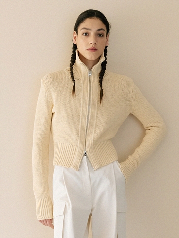 collar neck two way zip-up cardigan (butter cream)