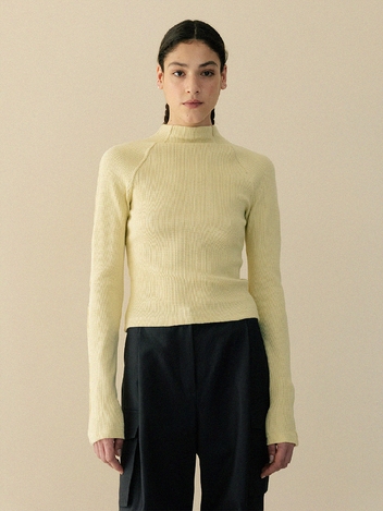 side zip-up waffle top  (light yellow)