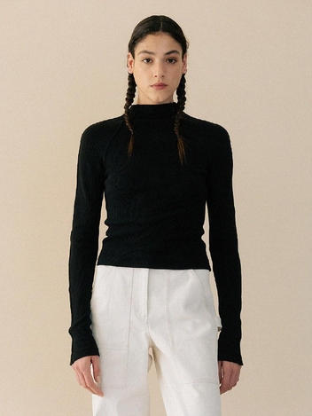  side zip-up waffle top  (black)
