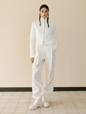 (리오더로 3월31일 부터 출고) collar neck two way zip-up cardigan (ivory)