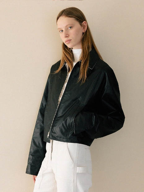 (리오더로 4월 25일 부터 출고) coating cotton reversible jacket (black and ivory)