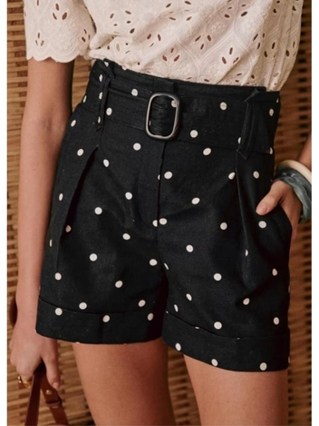 [SEZANE]ROMA SHORTS Maxi ecru dots on black background