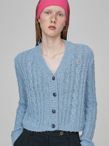 LOOSE KNITTED CABLE CARDIGAN - BLUE