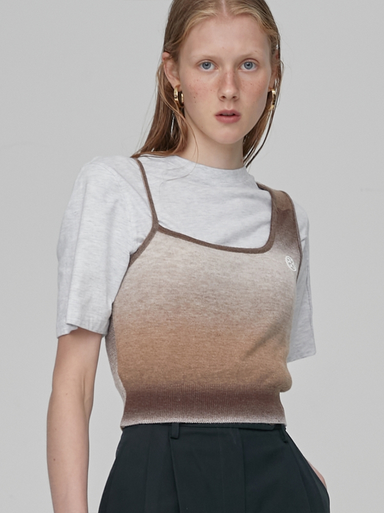 UNBALANCE SLEEVELESS KNIT - BROWN