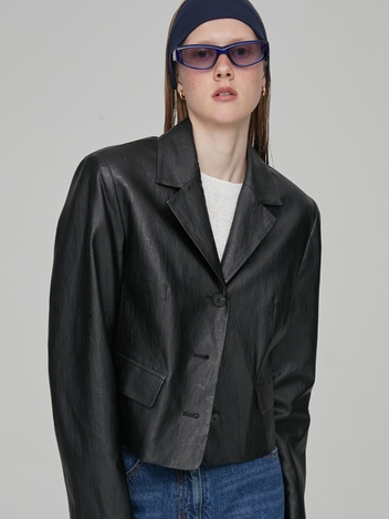 FAUX LEATHER CROP JACKET - BLACK