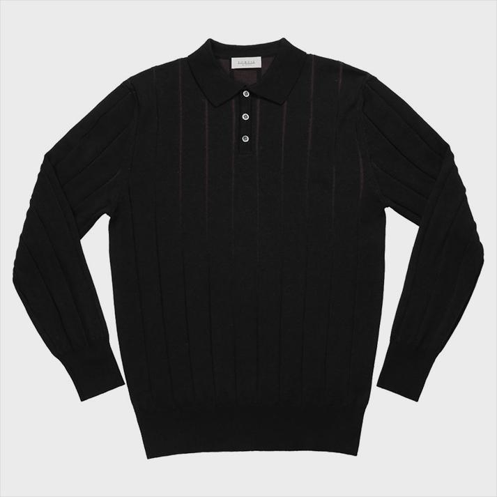 Reverse Combination Polo Knit (Black)