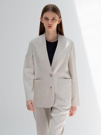 CO LINEN COLLARLESS JACKET_OATMEAL