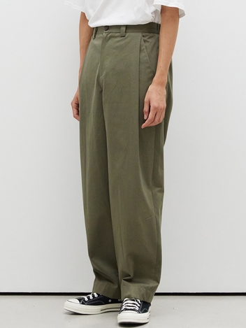 PLEATED WIDE COTTON PANTS (KHAKI)