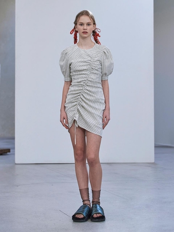  Puff Sleeve Dress - Stripe
