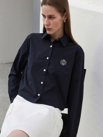 NICOLE MINIMAL SEMI CROP SHIRT_NAVY