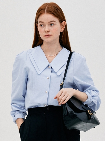 L Pearl Big Collar Blouse_Sky