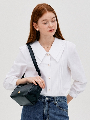L Pearl Big Collar Blouse_White