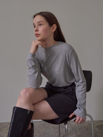 [4차] Round Rib Long Sleeve Top (Melange Gray)