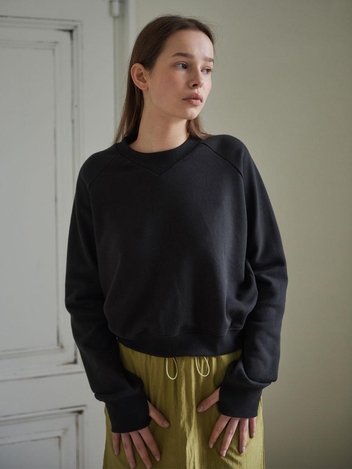 Crop Raglan Sweat Shirts (Washed Black)