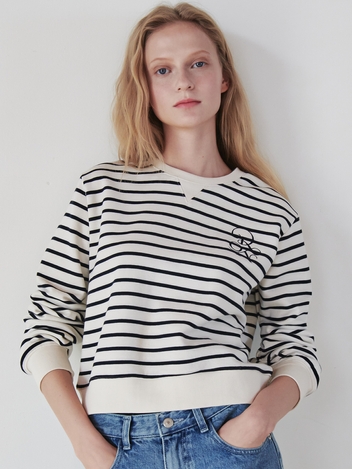 RON STRIPE CREWNECK SWEATSHIRT NAVY STRIPE