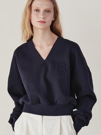 BOLD RIB V NECK SWEATSHIRT NAVY