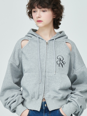 SHOULDER SLIT HOOD ZIP UP GREY