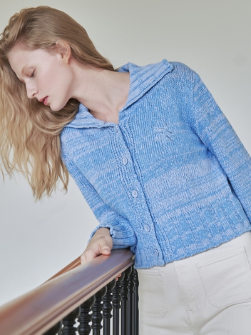 SLUB MIX SAILOR KNIT CARDIGAN BLUE