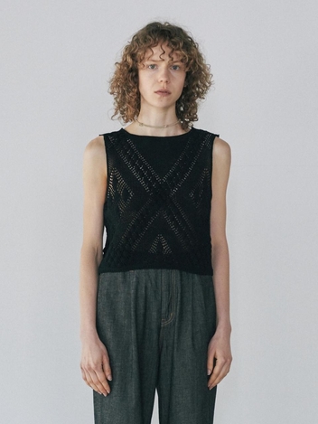 [주말특가]DROP LACE KNIT TOP_BLACK