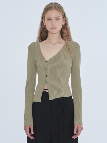 [주말특가]UNBALANCE V RIBBED CARDIGAN_LIGHT KHAKI